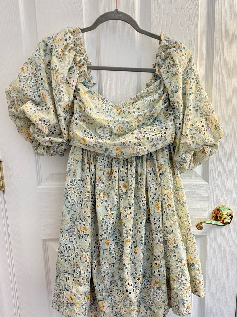 Mayble Floral Eyelet Puff Sleeve Mini Dress